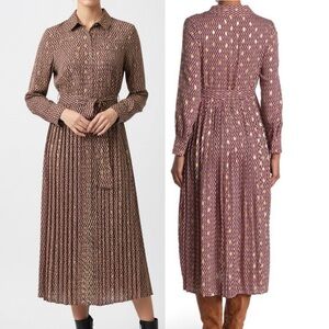 Melloday Long Sleeve Metallic Patterned Pleated Maxi Dress XS 0/2